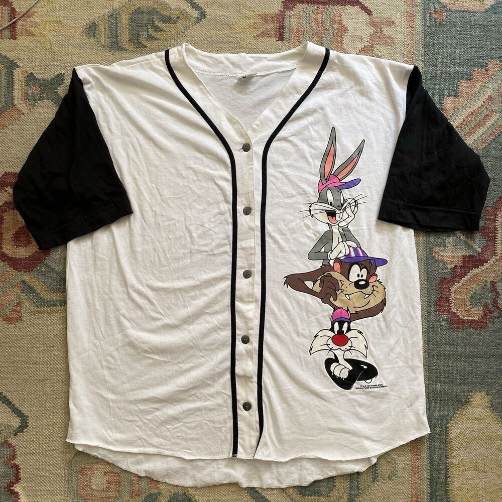 90s Looney Tunes Baseball Jersey Women's XL 18 Bugs Sylvester Taz Vintage